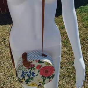 Elegant White and Brown Woven Crossbody Bag